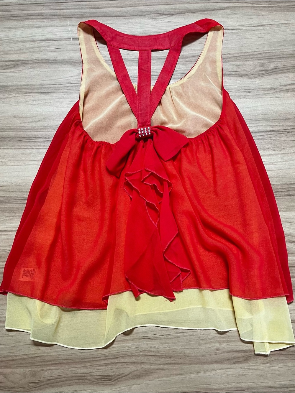 Umm Gee Red Chiffon Bow Back Y2K Going Out Top Size Small